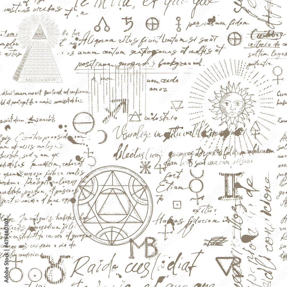 Wall mural seamless esoteric pattern. alchemy, magic, witchcraft and mysticism are esoteric symbols. background