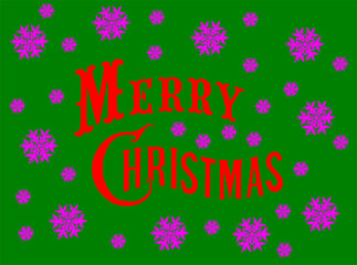 merry christmas with snowflakes on a green background