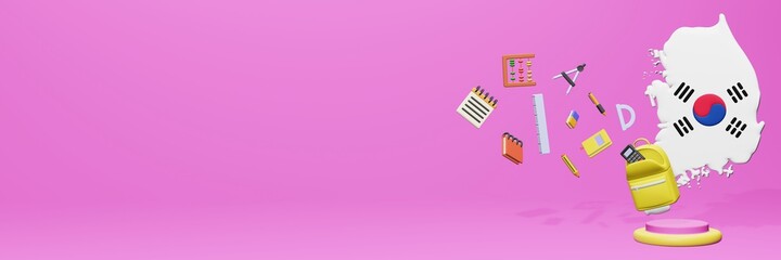 3d rendering of school tools usage for school entrance and holiday websites in Korea