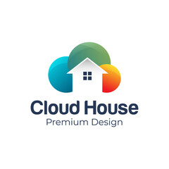 modern colorful cloud house building logo for hotel, vacation, real estate design