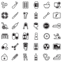 Medicine And Medical Devices. Line With Fill Design. Vector Illustration.