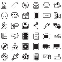 Media Icons. Line With Fill Design. Vector Illustration.