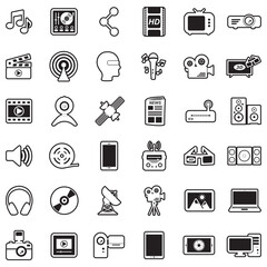 Multimedia Icons. Line With Fill Design. Vector Illustration.