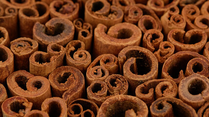 Cinnamon stick close up. Heap of cinnamon stick