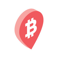 Obraz premium Bitcoin map red label pin location. Vector 3d line isometric, color web icons, new flat style. Creative design idea for infographics.