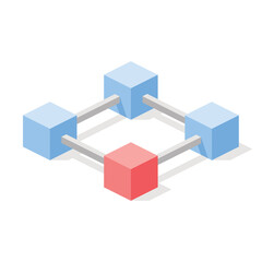 Obraz premium Blockchain cubes elements. Vector 3d line isometric, color web icons, new flat style. Creative design idea for infographics.