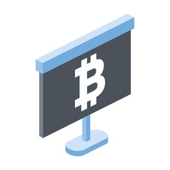 Bitcoin presentation. Vector 3d line isometric, color web icons, new flat style. Creative design idea for infographics.