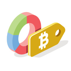 Label tag bitcoin circle chart. Vector 3d line isometric, color web icons, new flat style. Creative design idea for infographics.