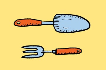 Garden trowel and fork