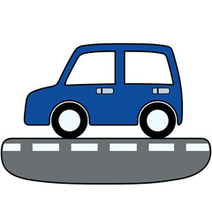 車と道路のイラスト（アウトラインあり）