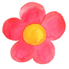 Red flower with yellow pollen watercolor illustration for decoration on wedding and fantasy garden.