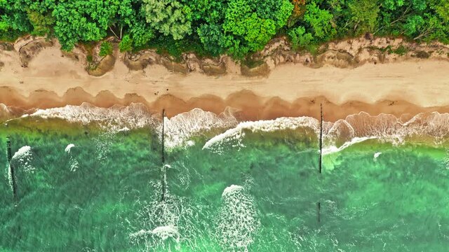 Stunning blue waves on Batlic sea. Tourism at the Sea.