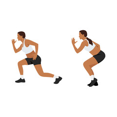 Fototapeta na wymiar Woman doing Sprinter lunge exercise. Flat vector illustration isolated on white background