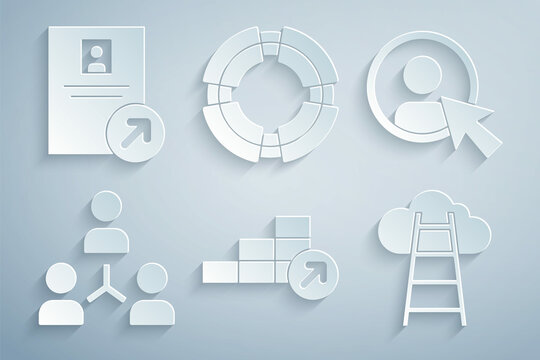 Set Financial growth, Create account screen, Project team base, Stair with finish flag, Business lifebuoy and Job promotion icon. Vector