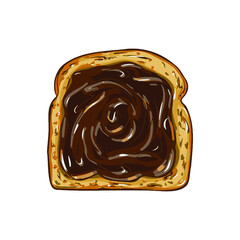 Nutella toast vector illustration isolated on the white background. Toasted bread slice with nutella spread. Tasty sweet morning meal. Breakfast. Cartoon style. Bright stylish close up illustration.