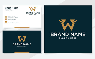 Initial letter W luxury logo for company with business card template