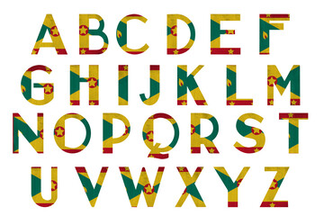 World countries. Universal Latin alphabet in colors of national flag. Grenada - obrazy, fototapety, plakaty