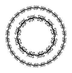 a wreath of leaves. a set of wreaths made of a pattern of dots and spirals, drawn in the style of doodles, a round pattern of small curls with a dot, with an empty space inside for text, an isolated b