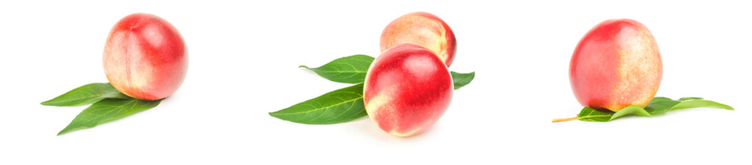 Collage of ripe peaches close-up isolated on white background