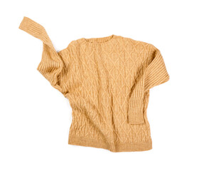 Warm knitted sweater on white background