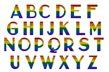 Universal Latin alphabet in colors of LGBT flag