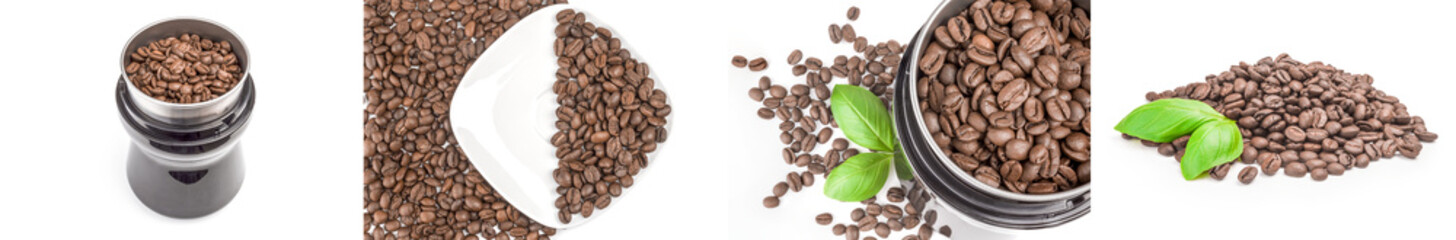 Fototapeta premium Collage of brown coffee on a white background
