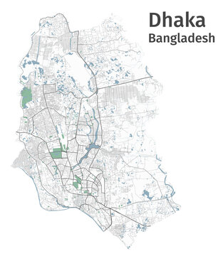 Dhaka vector map. Detailed map of Dhaka city administrative area. Cityscape urban panorama.
