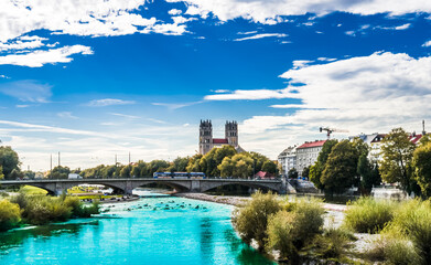 The Church of St. Maximilian along the Isar River in Munich, Bavaria