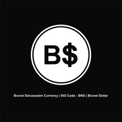 Brunei Darussalam Currency Icon Symbol With Iso Code. Vector Illustration