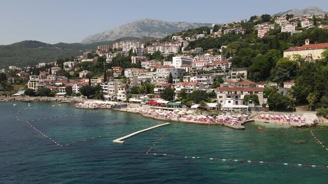 Igalo, Topla and Herceg Novi, Montenegro. Drone Aerial View of Coastline Riviera and Beaches on Adriatic Sea