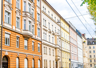 Fototapeta premium View on colorful buildings in the quarter of Haidhausen in Munich - Germany