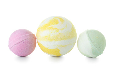 Different bath bombs on white background
