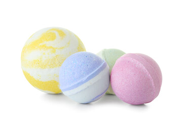 Different bath bombs on white background