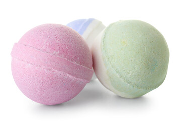 Different bath bombs on white background