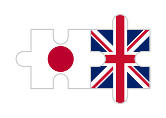 puzzle pieces of japan and uk  flags. vector illustration isolated on white background