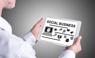 Social business concept on a tablet