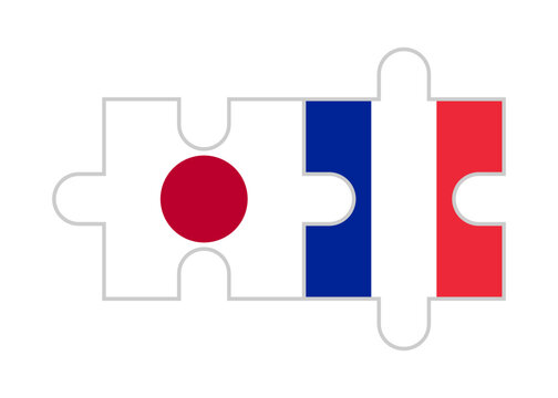 puzzle pieces of japan and france flags. vector illustration isolated on white background