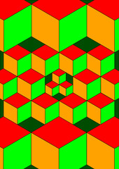 Empilement de cubes aux faces rouge, jaune et verte