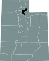 Black highlighted location map of the Morgan County inside gray administrative map of the Federal State of Utah, USA