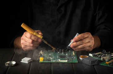 Electronics manufacturing services, manual soldering of electronic boards. Repair of computers or electronics by a foreman in a workshop