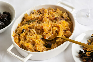 Christmas lenten sauerkraut with wild mushrooms and smoked plums.