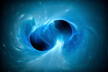 Black holes merging in space, conceptual illustration