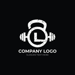 Kettlebell Grunge logo L Letter Logo Design L kettlebell grunge logo