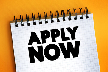 Apply Now text on notepad, concept background.