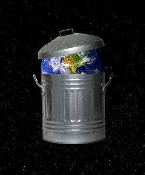 Planet Earth in a dustbin, composite image