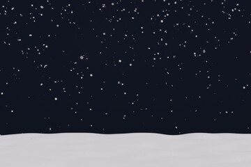 3d rendering of heavy snowfall with snow on the ground against navy blue background. 3d illustration. Christmas concept. 