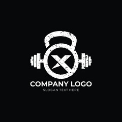 Kettlebell Grunge logo X Letter Logo Design X kettlebell grunge logo