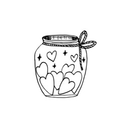 A jar with hearts. The outline of the glass vessel. The symbol of Valentines Day.