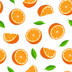 Orange and Green Leaves Seamless Pattern. Vector