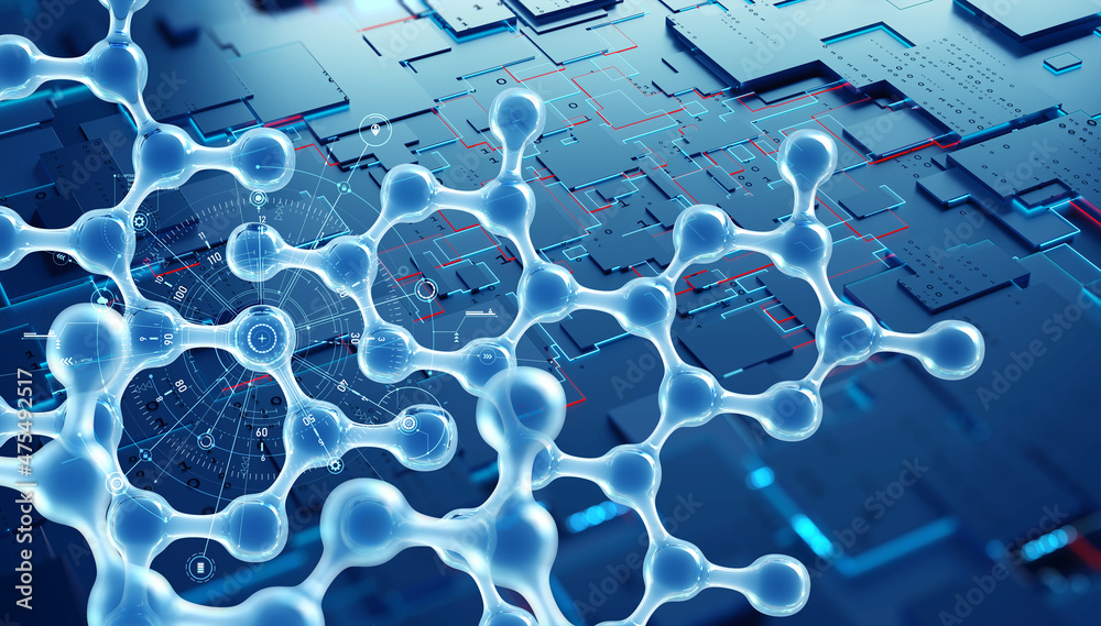 Leinwandbilder molecular technology 3d illustration. computer circuit, nano structure, cyber research. laboratory t